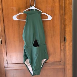 Kona Sol Dark Green Halter Cutout One-Piece Swimsuit